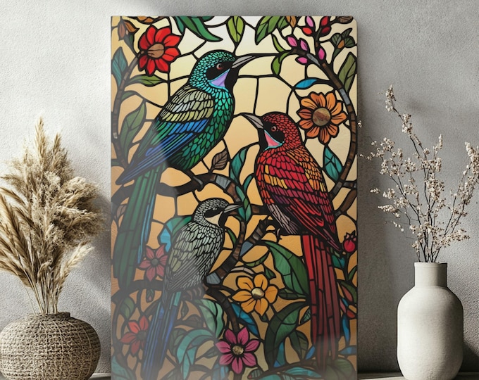 Stained Glass Tropical Birds Acrylic Print by Lisa Kanova
