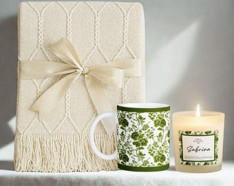 Luxury Blanket, Mug & Candle Gift Set • Exclusive Kanova Toile Collection • Personalized Gift Box