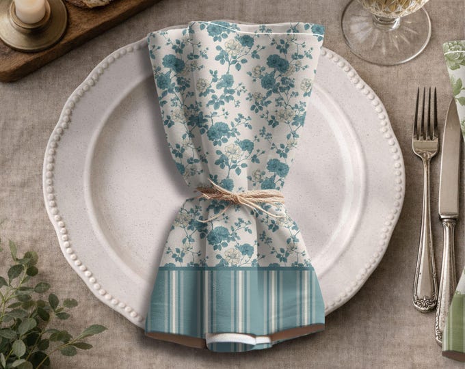 Designer Set of 4 - 100% Cotton Twill 22" x 22" Modern Heirloom Napkins in Proper Blue