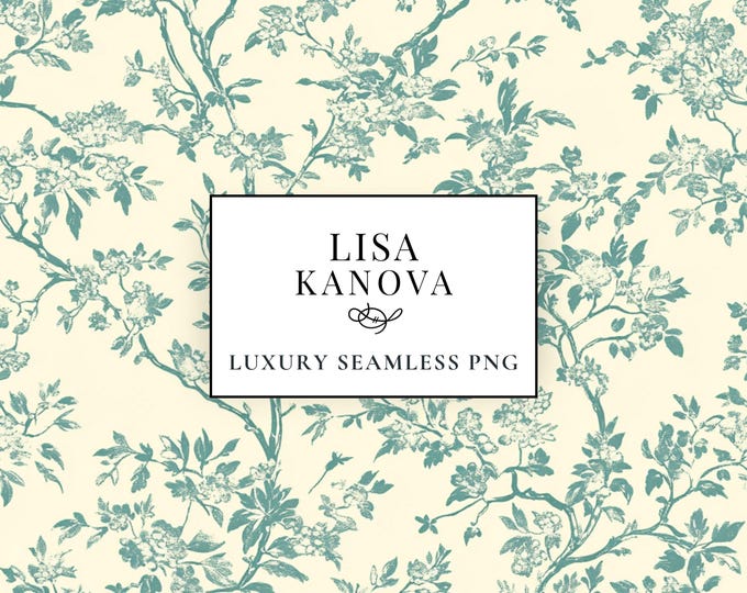 Sage Green Toile Seamless Pattern, Antique Botanical Print (PNG Digital Download)