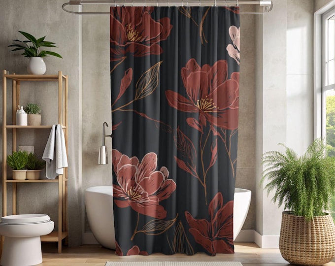 Burgundy Floral Shower Curtain | Dark Botanical Peony Design