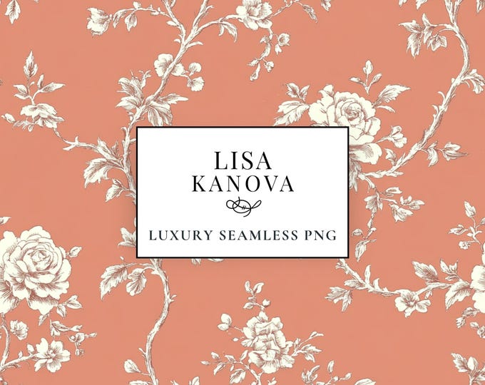 Terracotta Rose Toile Pattern, Elegant Floral PNG (Digital Download)