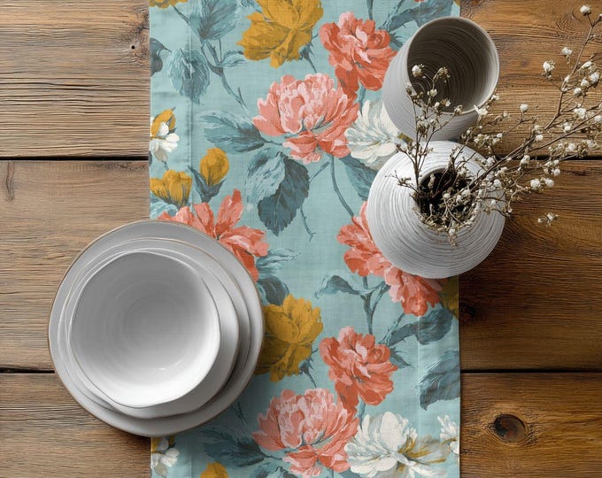 A Late Afternoon in Provence | Cotton Twill Table Runner | Bold Botanical Table Linens by Lisa Kanova