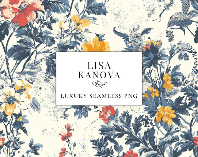 Floral Seamless Pattern: Vintage Style, Luxury Fabric Design (PNG Digital Download)