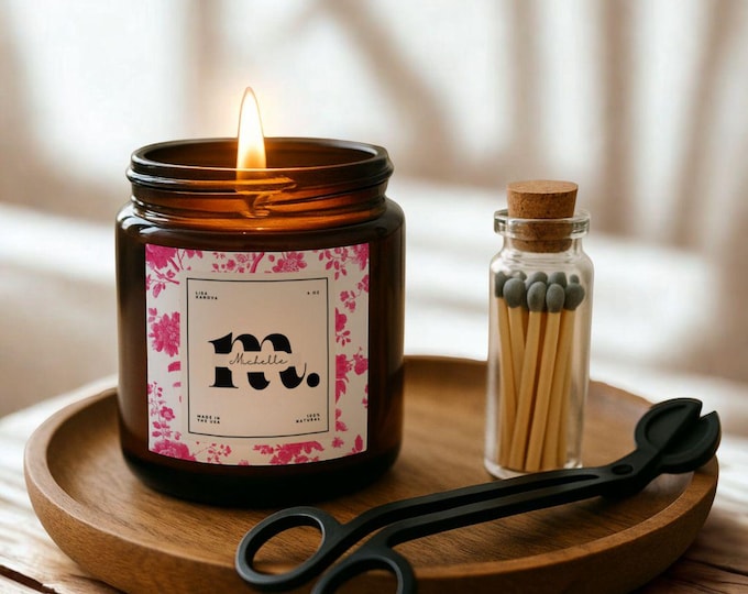 Personalized Soy Candle Gift Set with Matches & Wick Trimmer