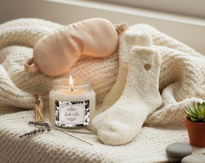 Personalized Luxury 4oz Clear Candle & Champagne Mask Gift Set