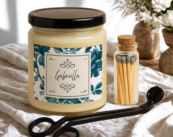 Personalized Soy Candle Gift Set, Black Wick Trimmer, Matches