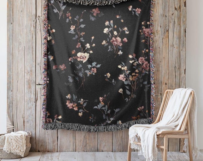 Statement Heirloom Cotton Woven Throw,  A Bold, Curated Textile for Modern Interiors in Floral Stars at Night