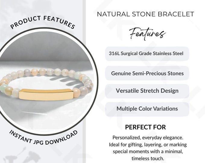 Etsy Listing Photo | Natural Stone Stretch Bracelet Features Image (JPG Download)