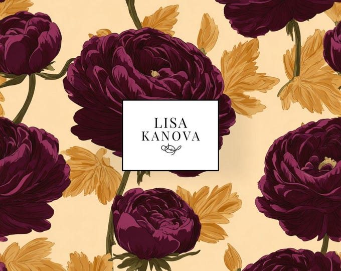 Exclusive License | Burgundy and Gold Floral Seamless Repeat Pattern | Lisa Kanova Surface Design