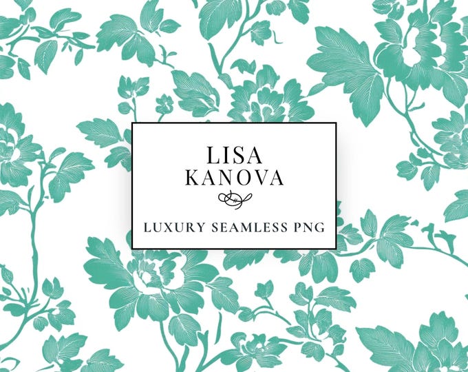 Seafoam Green Floral Seamless Pattern, Elegant Botanical Design (PNG Digital Download)