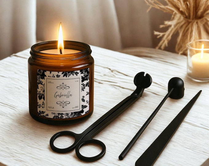 Luxury Personalized Candle Care Set with Black Wick Trimmer, Snuffer, Wick Dipper
