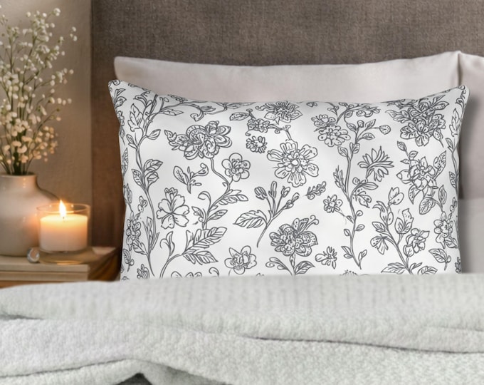 Hand-Drawn Floral Pattern Cotton Pillow Sham | Black and White Botanical