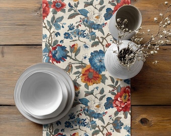 Rendevous at the Courtyard | Cotton Twill Table Runner | Bold Botanical Table Linens by Lisa Kanova