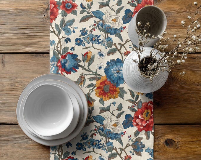 Rendevous at the Courtyard | Cotton Twill Table Runner | Bold Botanical Table Linens by Lisa Kanova