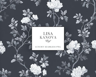 Floral Seamless Pattern Instant Downloadable PNG (3600x3600px) in Deep Sea Blue Toile