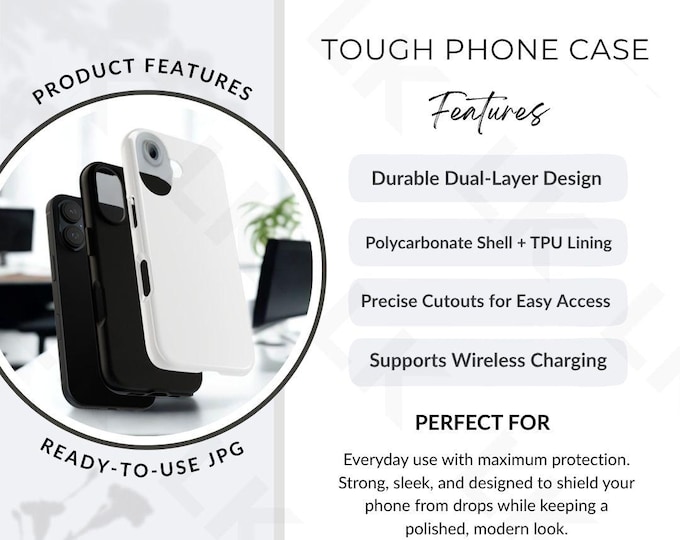Etsy Listing Photo | Tough Phone Case Features Image (JPG Download)