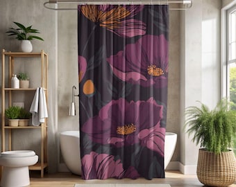 Dark Floral Shower Curtain | Burgundy Poppy Bathroom Decor