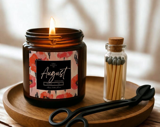 Luxury Candle 3 Piece Gift Set Birth Flower Edition by Lisa Kanova - August Poppy