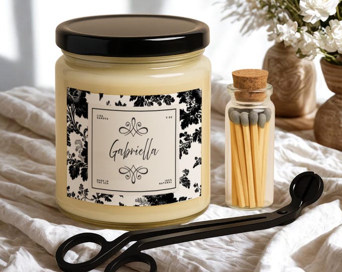 Personalized Soy Candle Gift Set, Wick Trimmer, Matches