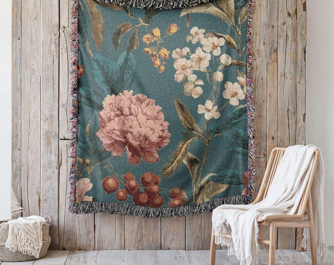 Statement Heirloom Cotton Woven Throw,  A Bold, Curated Textile for Modern Interiors in Heirloom Garden in Bloom