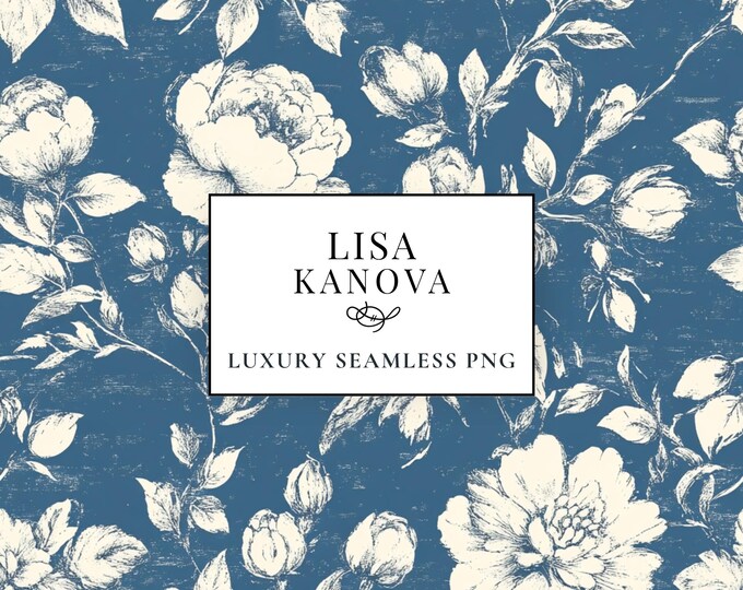 Floral Seamless Pattern, Vintage Sketch Style (PNG Digital Download)