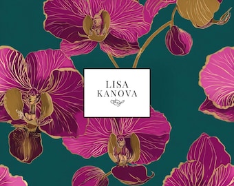 Exclusive License | Late Night Tea on the Terrace | Teal and Purple Floral Seamless Repeat Pattern | Lisa Kanova Surface Design
