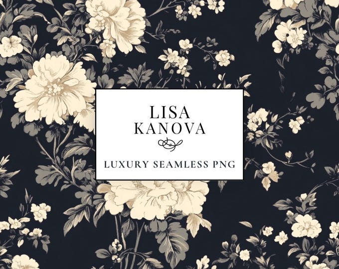 Floral Seamless Pattern: Midnight Garden, Ivory Blooms (PNG Digital Download)