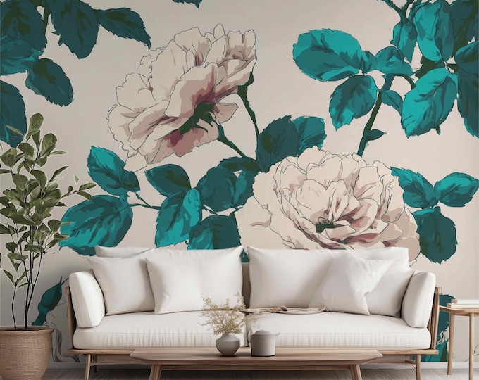 A Proper Rose Garden | Wall Mural Digital Download, Large Floral Print File, Bold Home Decor, Interior Design, Maximalist Wall