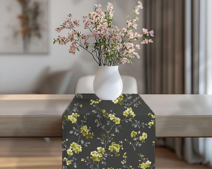 100% Cotton Twill Designer Cotton Table Runner in Chartreuse After Five by Lisa Kanova from The Heritage Toile Collection