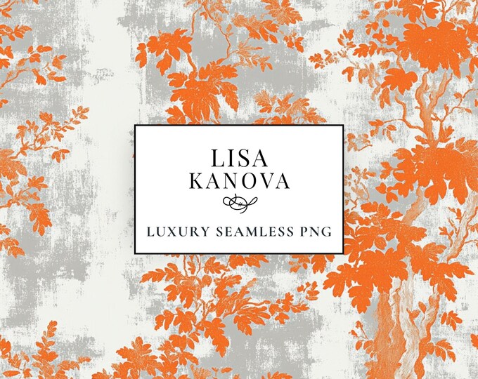 Orange Tree Toile Seamless Pattern, Designer PNG File (Digital Download)