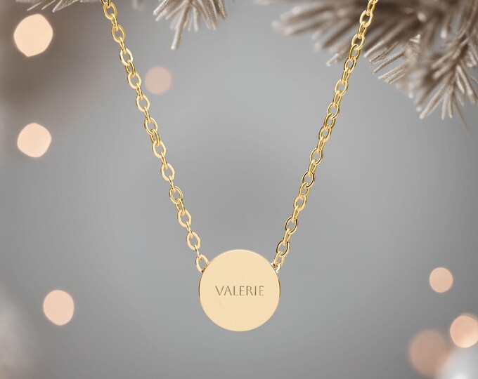 Dainty Stainless Steel Circle Necklace, Personalized Engraved Pendant