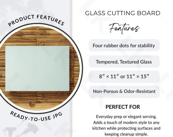 Etsy Listing Photo | Glass Cutting Board Features Image (JPG Download)