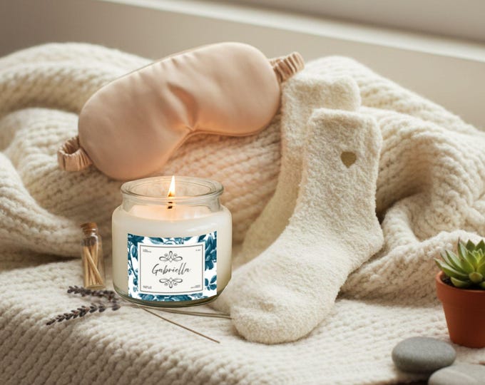 Personalized Luxury 4oz Clear Candle & Champagne Mask Gift Set