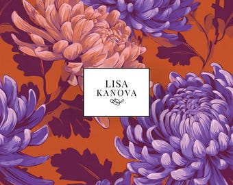 Exclusive License | Coral, Pink and Purple Floral Seamless Repeat Pattern | Lisa Kanova Surface Design