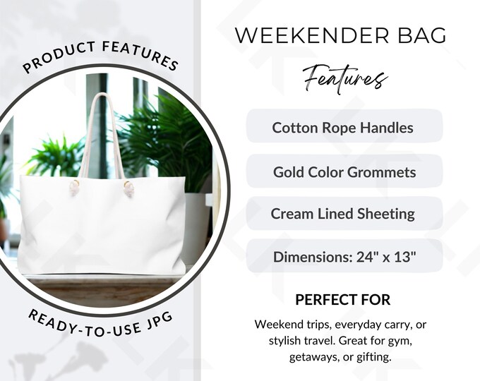 Weekender Bag Features Image | Etsy Listing Photo (JPG Download)