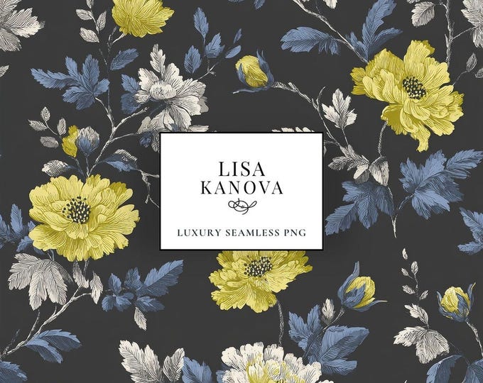 Floral Seamless Pattern Instant Downloadable PNG (3600x3600px) in Midnight Garden in the Courtyard