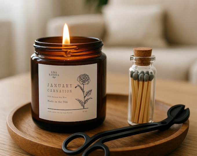 Luxury Candle 3 Piece Gift Set Birth Flower Edition by Lisa Kanova - January Carnation