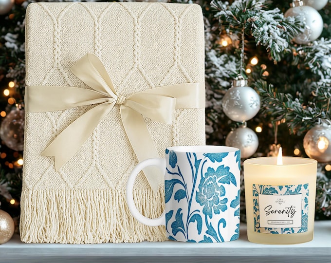Serenity Candle with Mug & Blanket Spa Gift Set