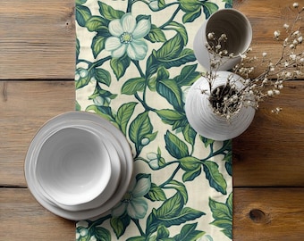 Waltz in the Garden | Cotton Twill Table Runner | Bold Botanical Table Linens by Lisa Kanova