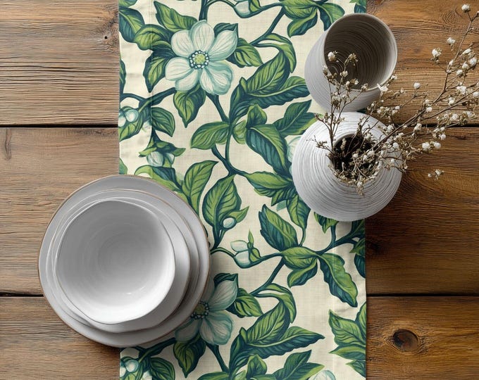 Waltz in the Garden | Cotton Twill Table Runner | Bold Botanical Table Linens by Lisa Kanova
