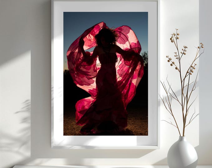 Cinematic Magenta Floral Silhouette Art Print (24x36 Printable)
