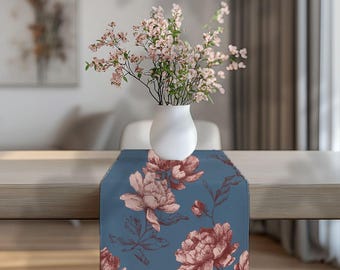 100% Cotton Twill Designer Cotton Table Runner in A Garden Near the Sea by Lisa Kanova from The Heritage Toile Collection