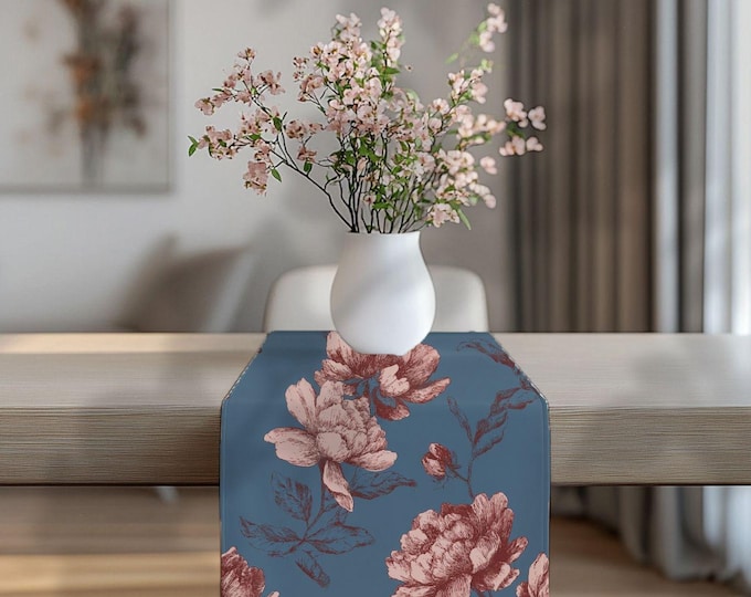 100% Cotton Twill Designer Cotton Table Runner in A Garden Near the Sea by Lisa Kanova from The Heritage Toile Collection