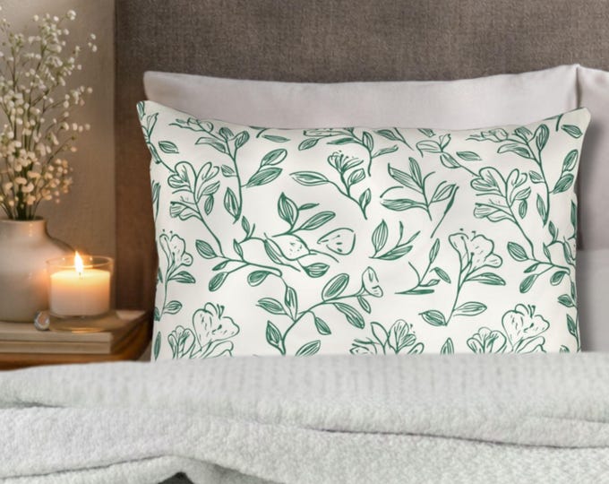 Green Botanical Floral Pillow Sham, Cotton Pillow