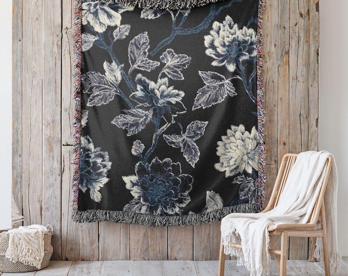 Statement Heirloom Cotton Woven Throw,  A Bold, Curated Textile for Modern Interiors in Midnight Blues