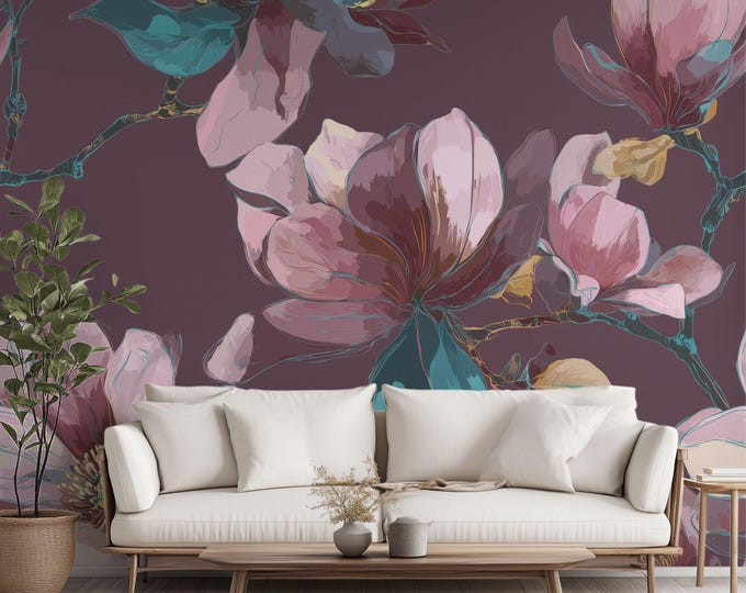 In the Middle of the Night | Wall Mural Digital Download, Large Floral Print File, Bold Home Decor, Interior Design, Maximalist Wall