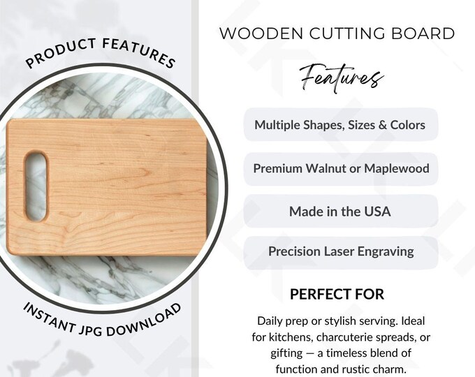 Etsy Listing Photo | Wooden Cutting Board Features Image (JPG Download)