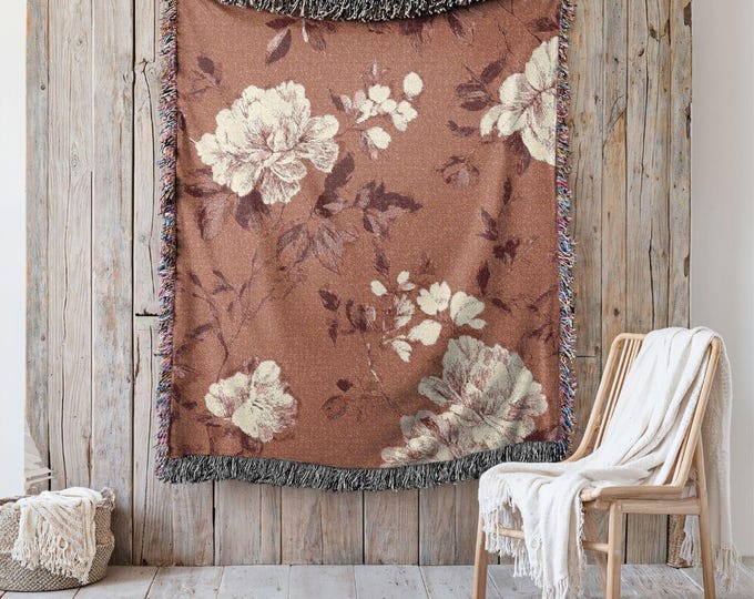 Statement Heirloom Cotton Woven Throw,  A Bold, Curated Textile for Modern Interiors in Vintage Rose at 5PM