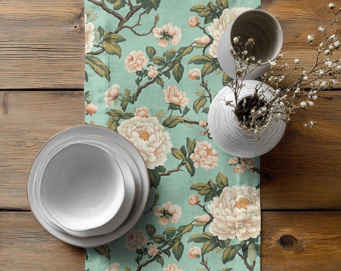 The Belvedere Botanical Cotton Twill Table Runner | Floral Table Runner by Lisa Kanova